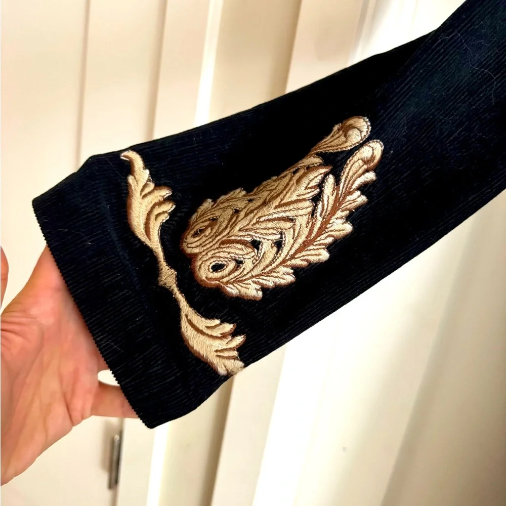 Barely worn Johnny Was - Embroidered Black mid-length Corduroy Coat, Size Medium - Picture 7 of 10